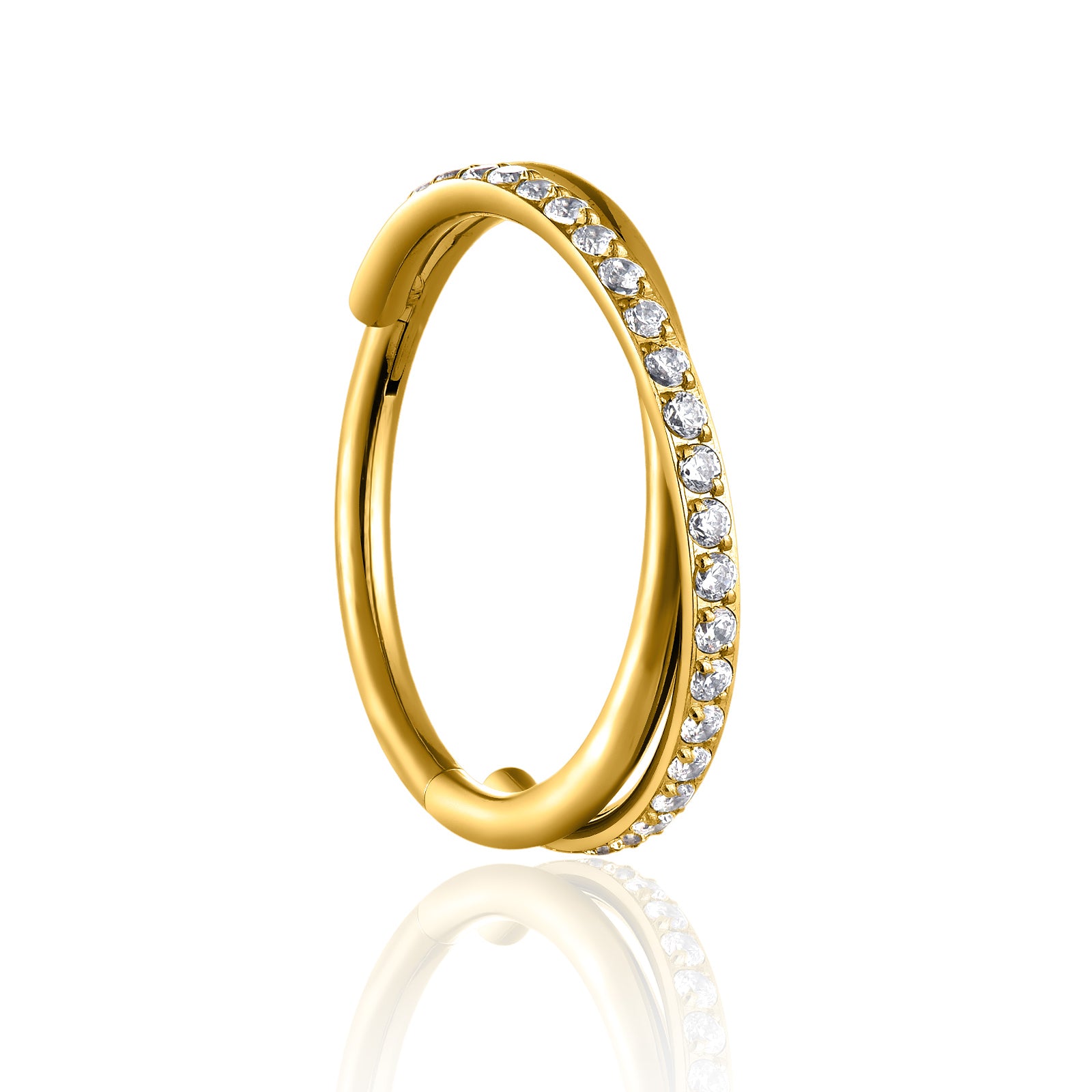 18k V-Gold Intertwined Crystal & Plain Hinged Ring