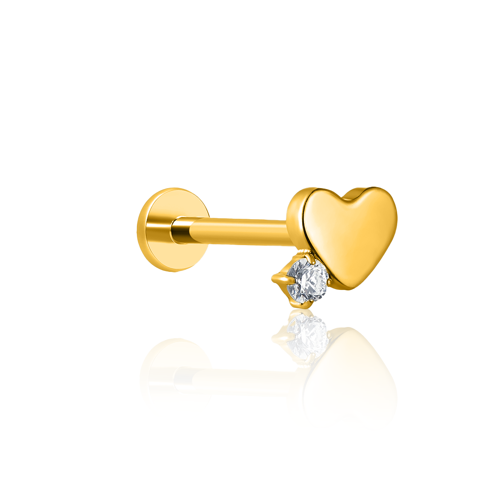18k V-Gold Heart 1 Gem Flatback