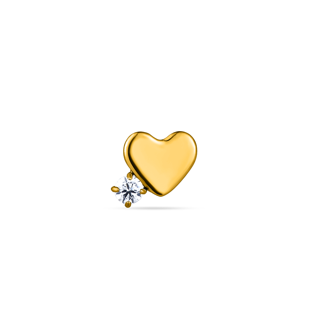 18k V-Gold Heart 1 Gem Flatback