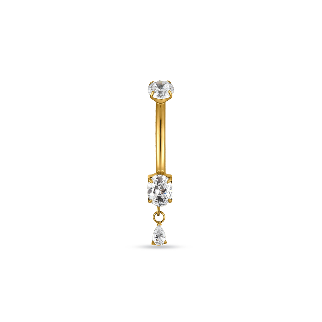 18k V-Gold Prong Set Drop Navel Bar