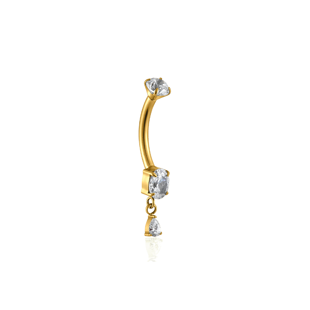 18k V-Gold Prong Set Drop Navel Bar
