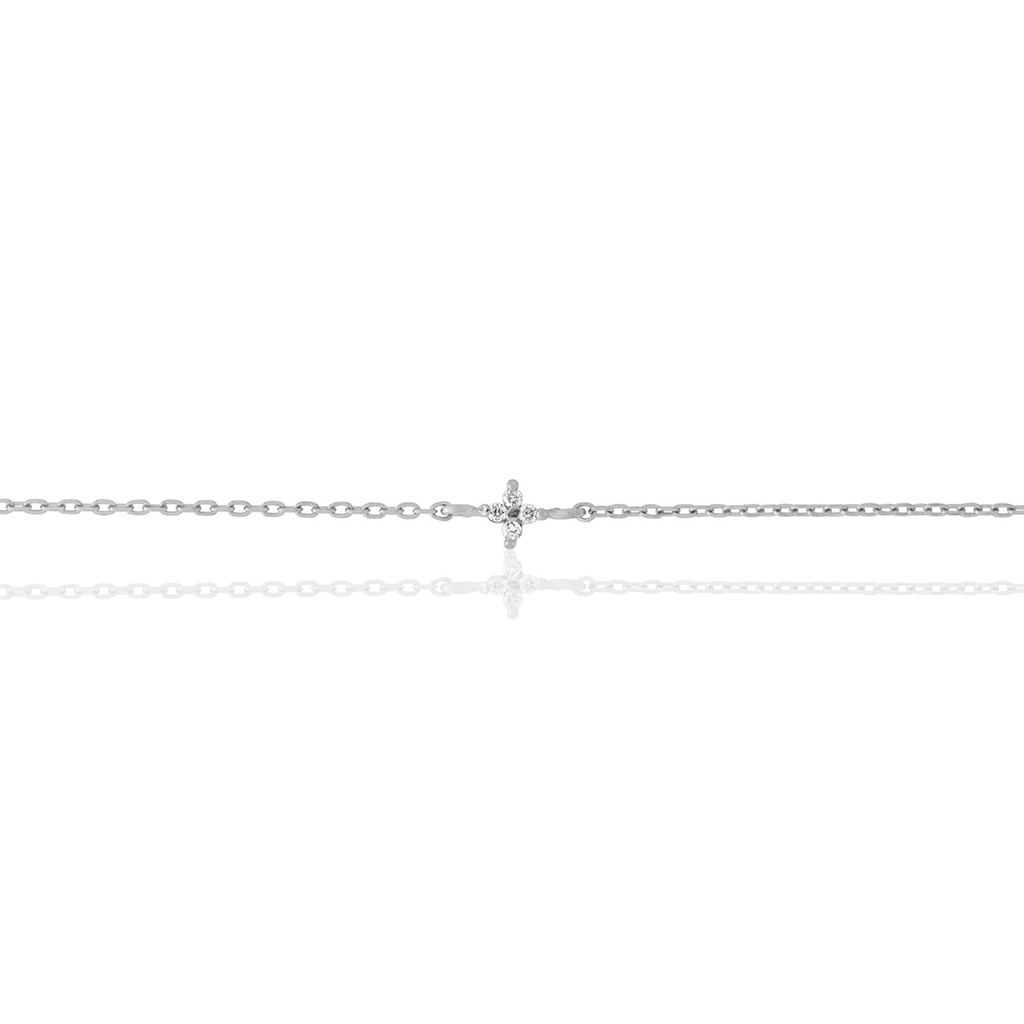 14kt White Gold 4 Petal White Diamond Bracelet