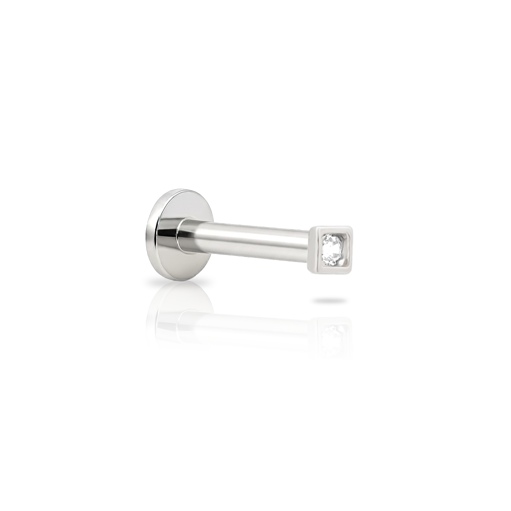 14kt White Gold Flatback - Bezel Square