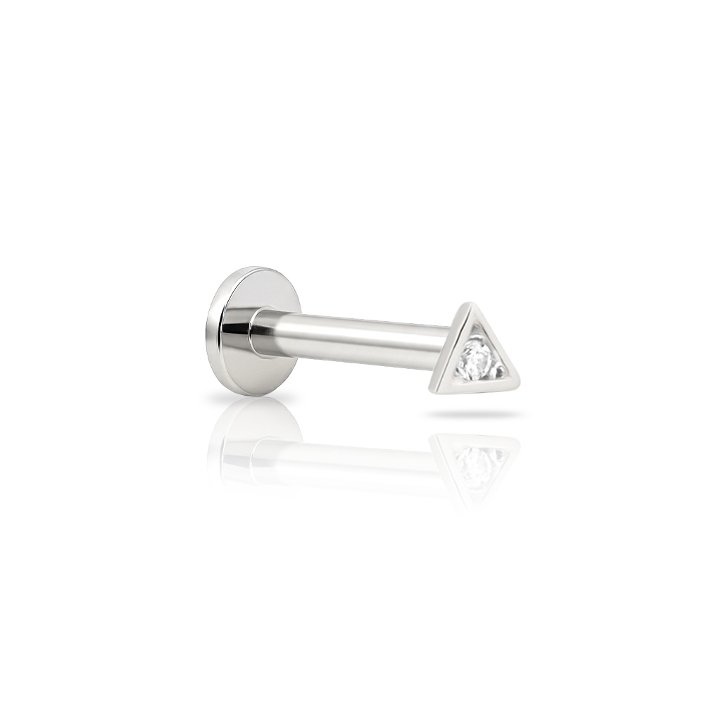 14kt White Gold Threadless Flatback - Bezel Triangle