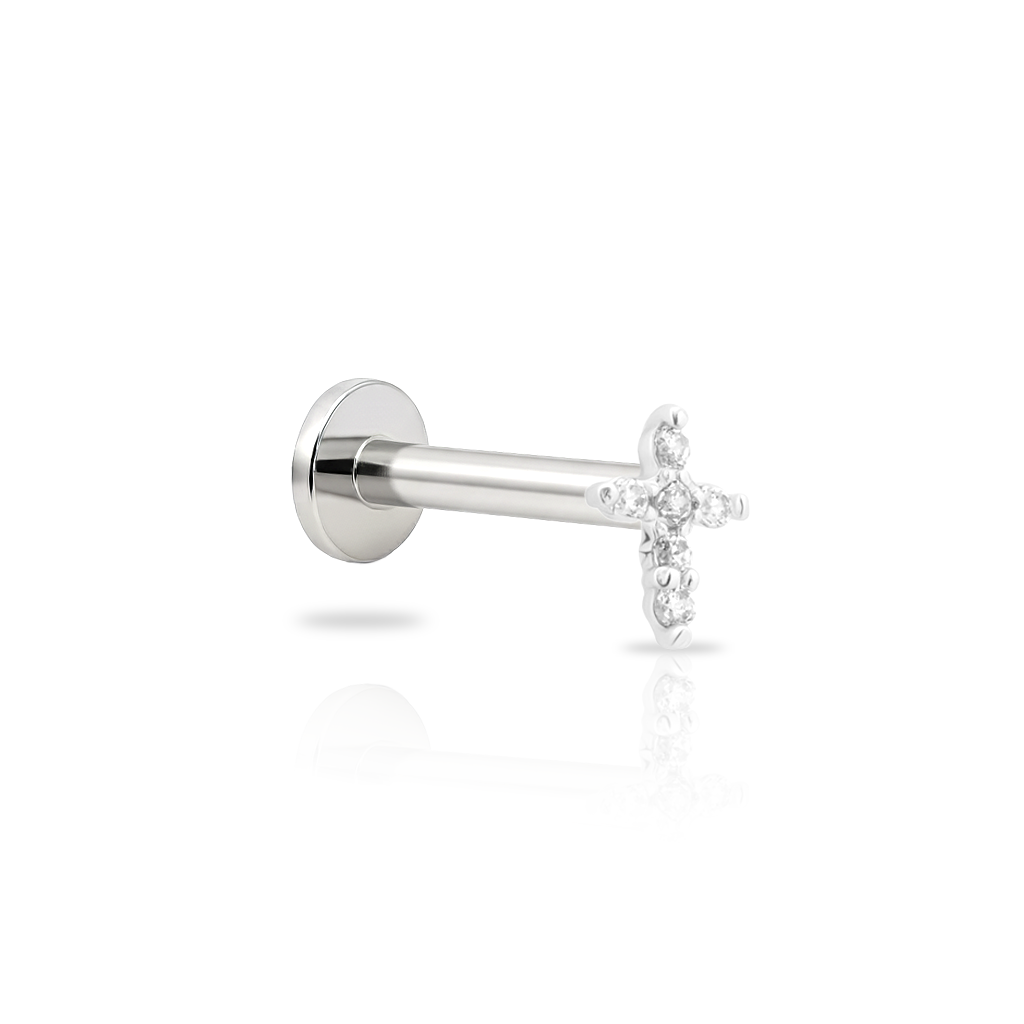 14kt White Gold Flatback - Jewelled Cross