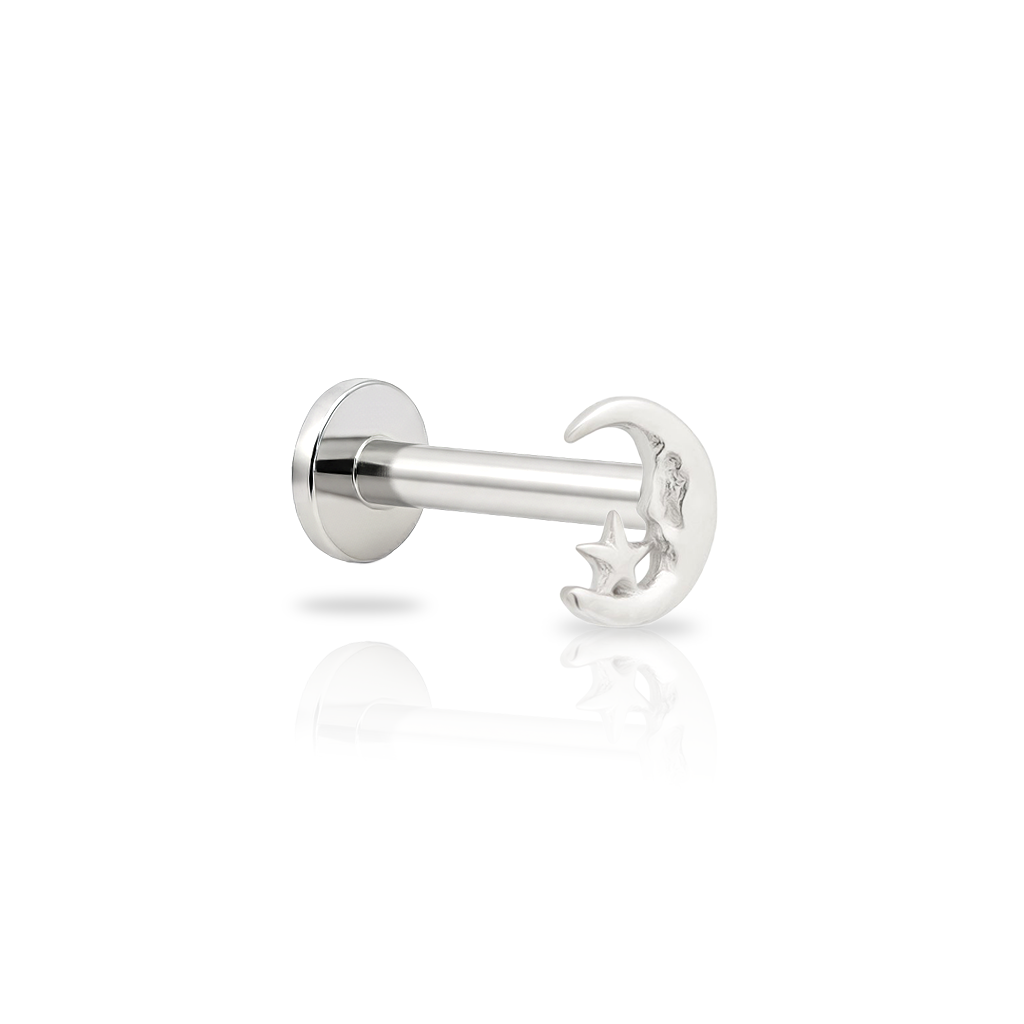 14kt White Gold Flatback - Moon with Face