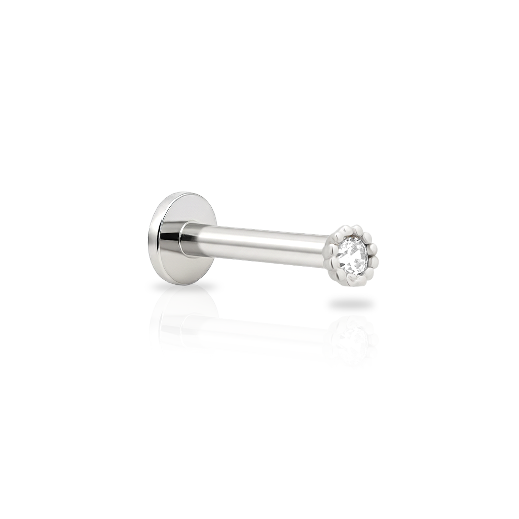 14kt White Gold Flatback - Round with 14 beads