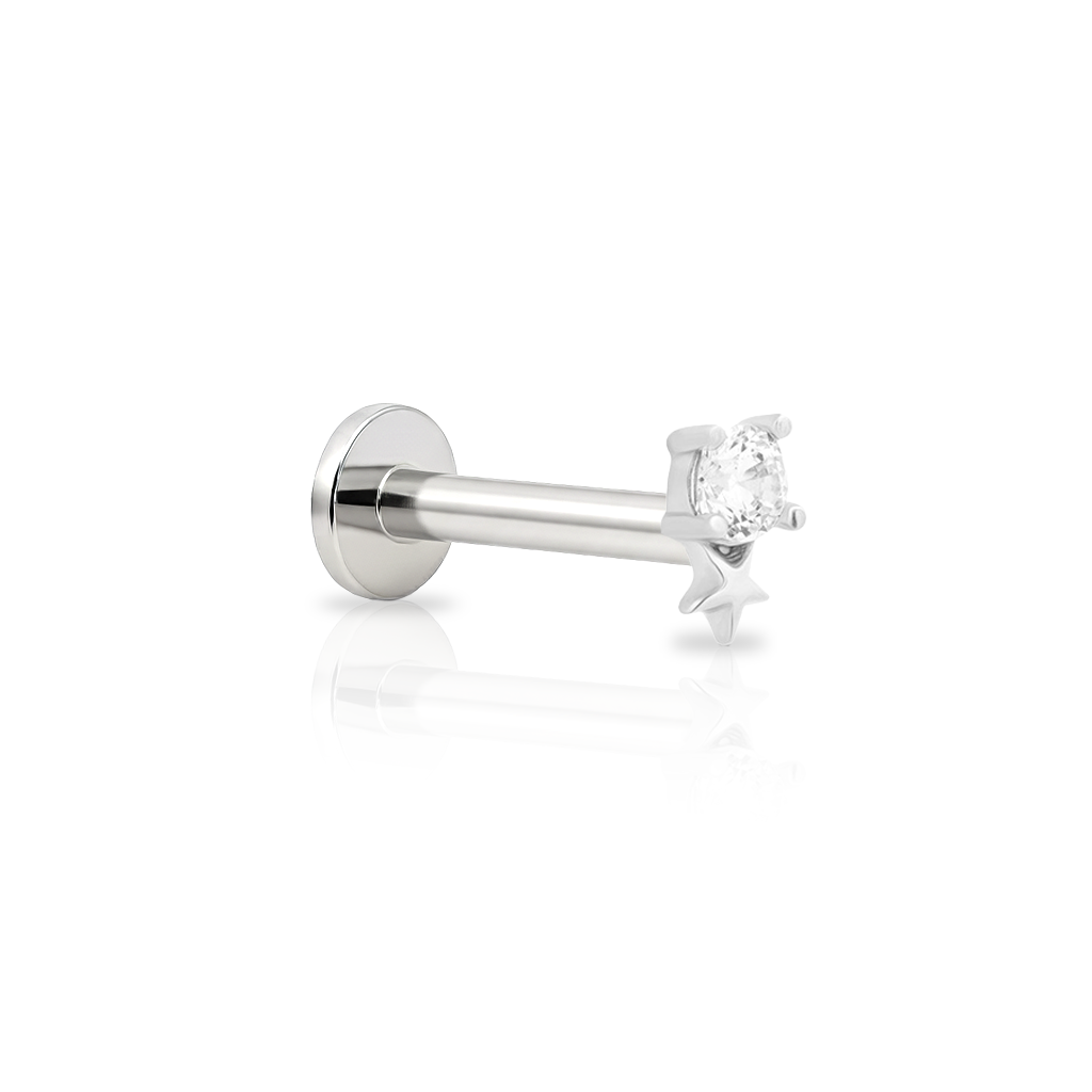 14kt White Gold Flatback - Star with Jewel