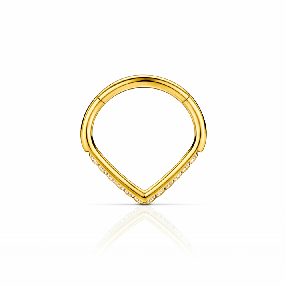 V-Gold Tear Paved Jewels Hinged Ring