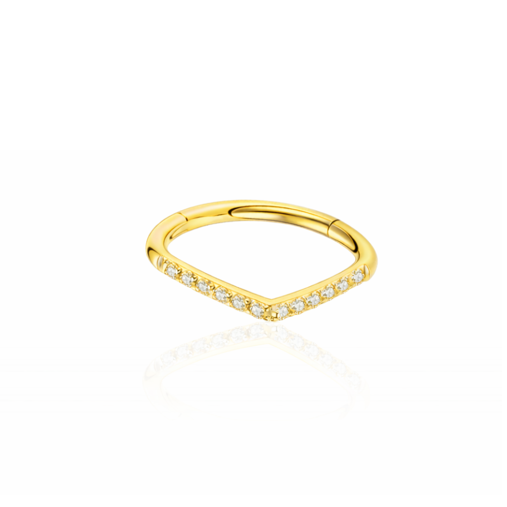 V-Gold Tear Paved Jewels Hinged Ring