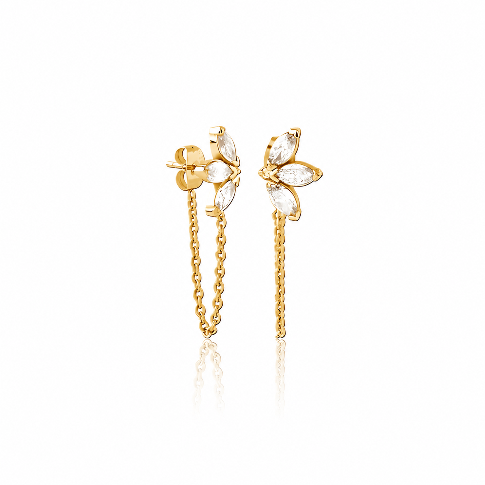 V-Gold Trio Crystal Leaf Fan Earrings - Pair