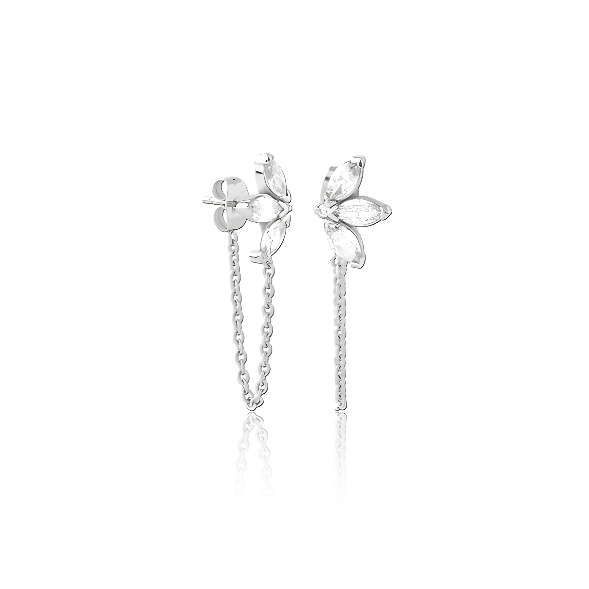 Trio Crystal Leaf Fan Earrings - Pair