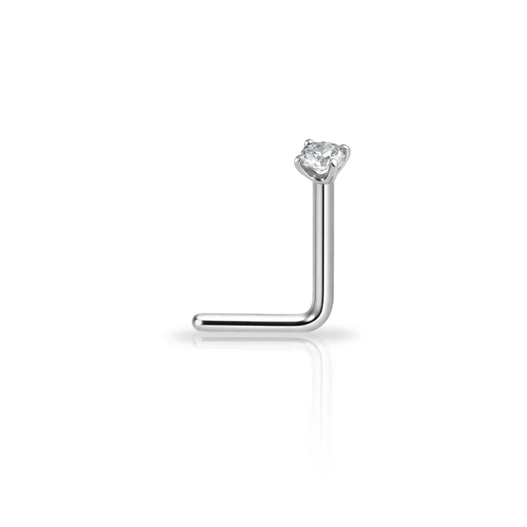 Titanium Jewelled Prong Set L Shape Nose Stud