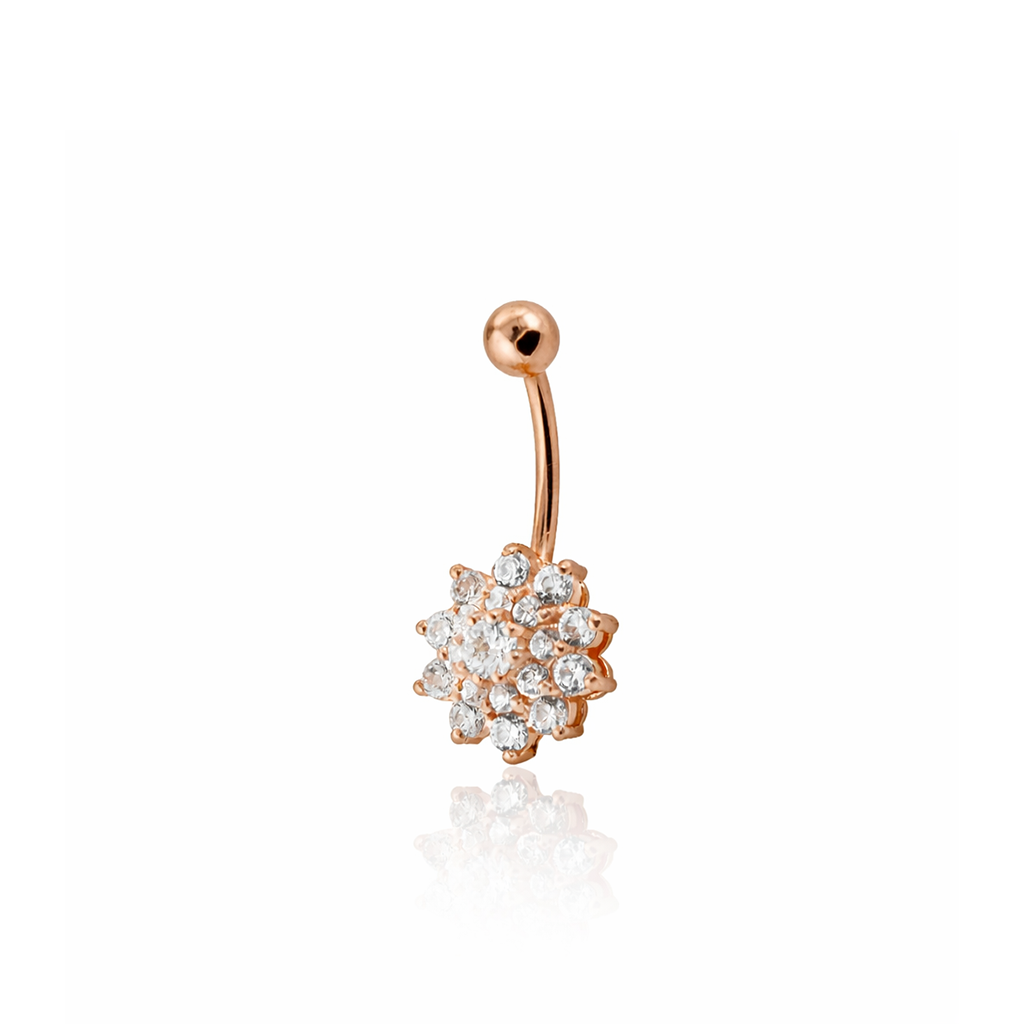 Rose Gold Cluster Flower Navel Bar