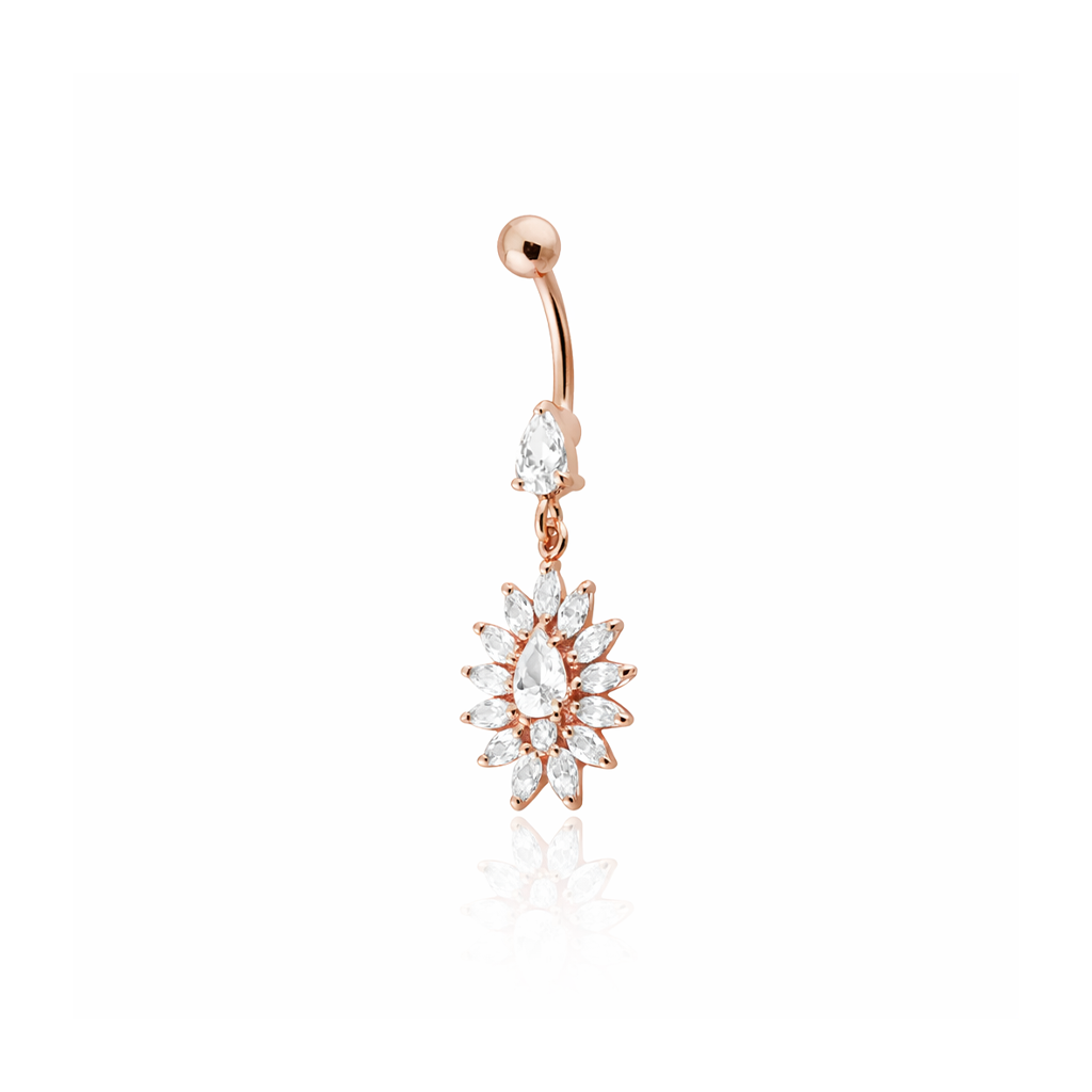 Rose Gold Hanging Flower Navel Bar