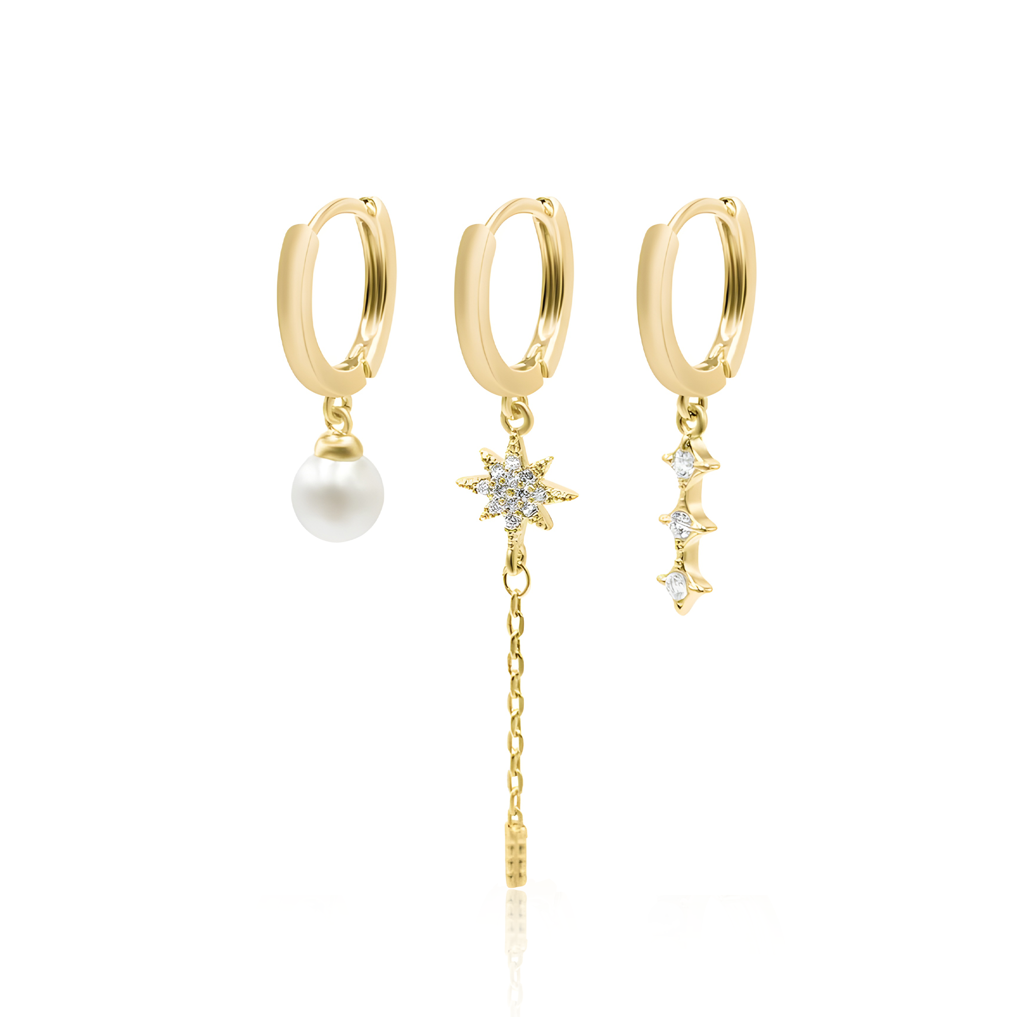 Curated Ear Stack - 3 Stone Drop | Star Chain | Pearl Drop