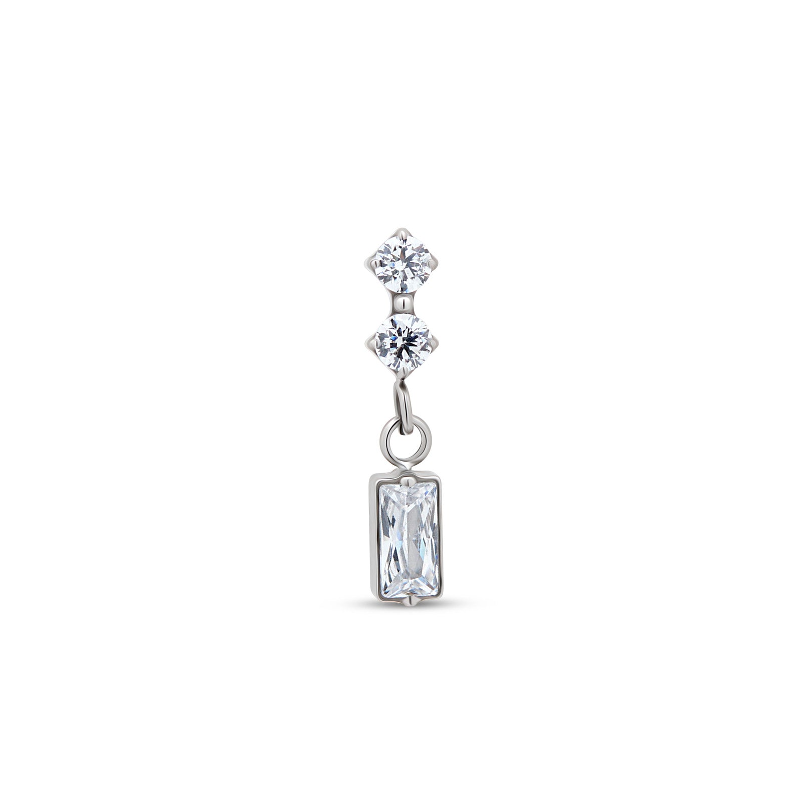 2 Round Stones with Baguette dangle Flatback
