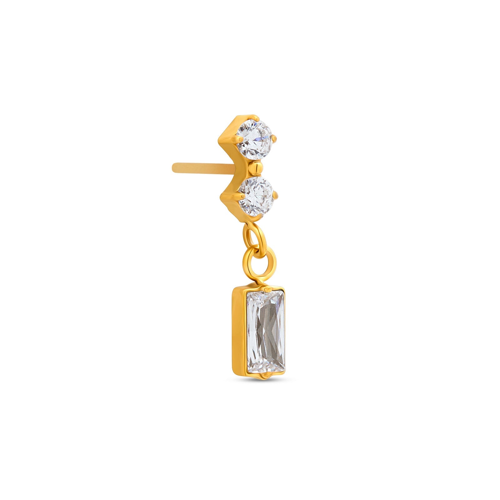 18k V-Gold 2 Round Stones with Baguette dangle Flatback