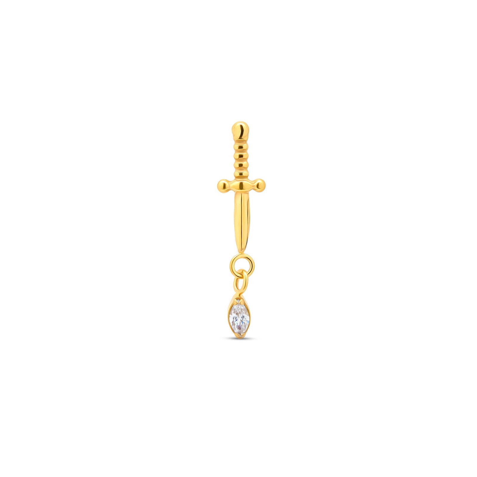 18k V-Gold Sword with oval crystal dangle Flatback