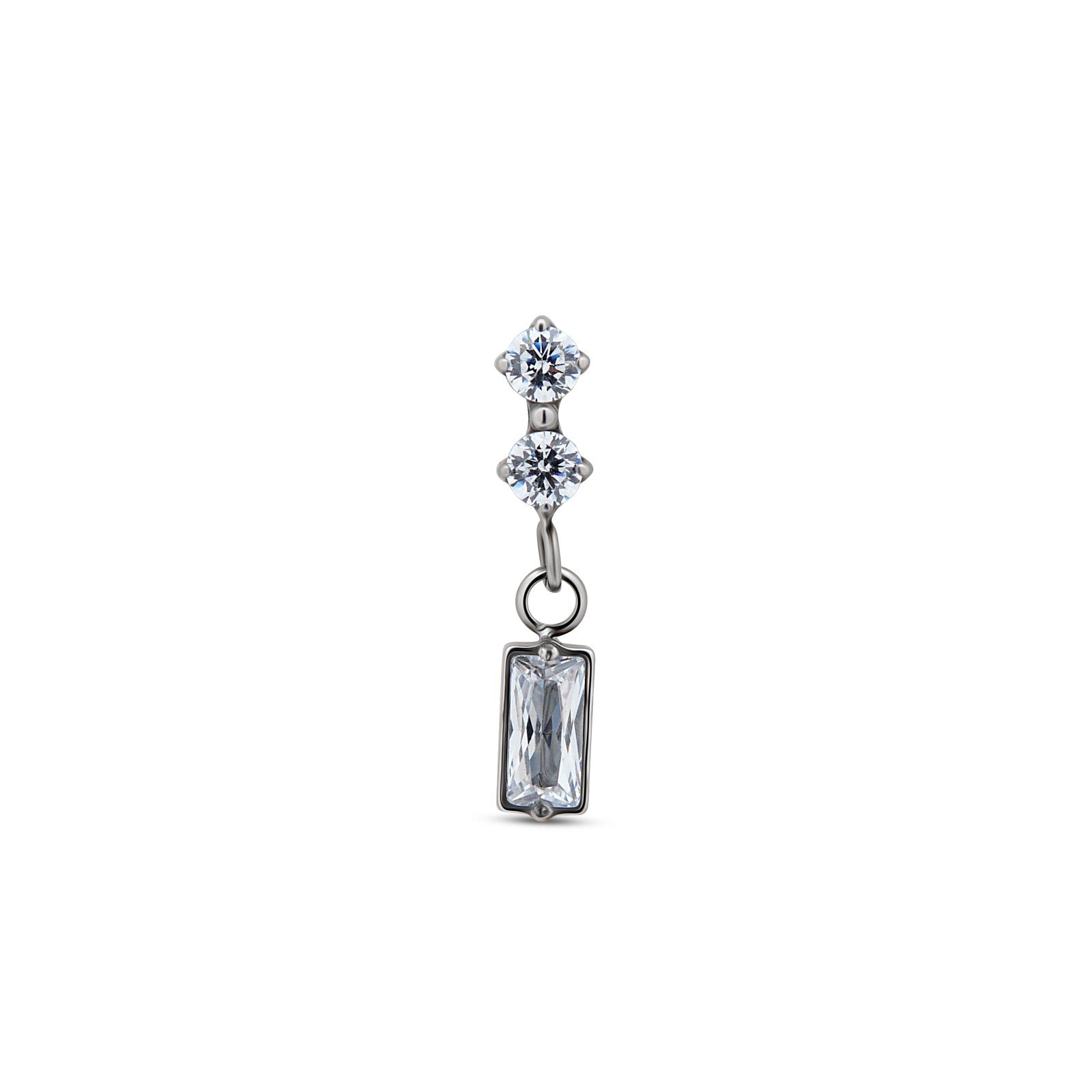 2 Round Stones with Baguette dangle threaded Flatback
