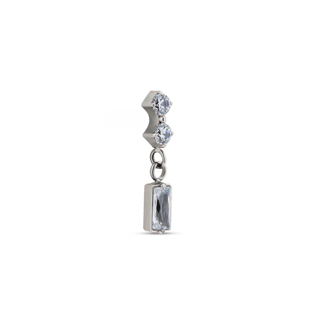 2 Round Stones with Baguette dangle threaded Flatback