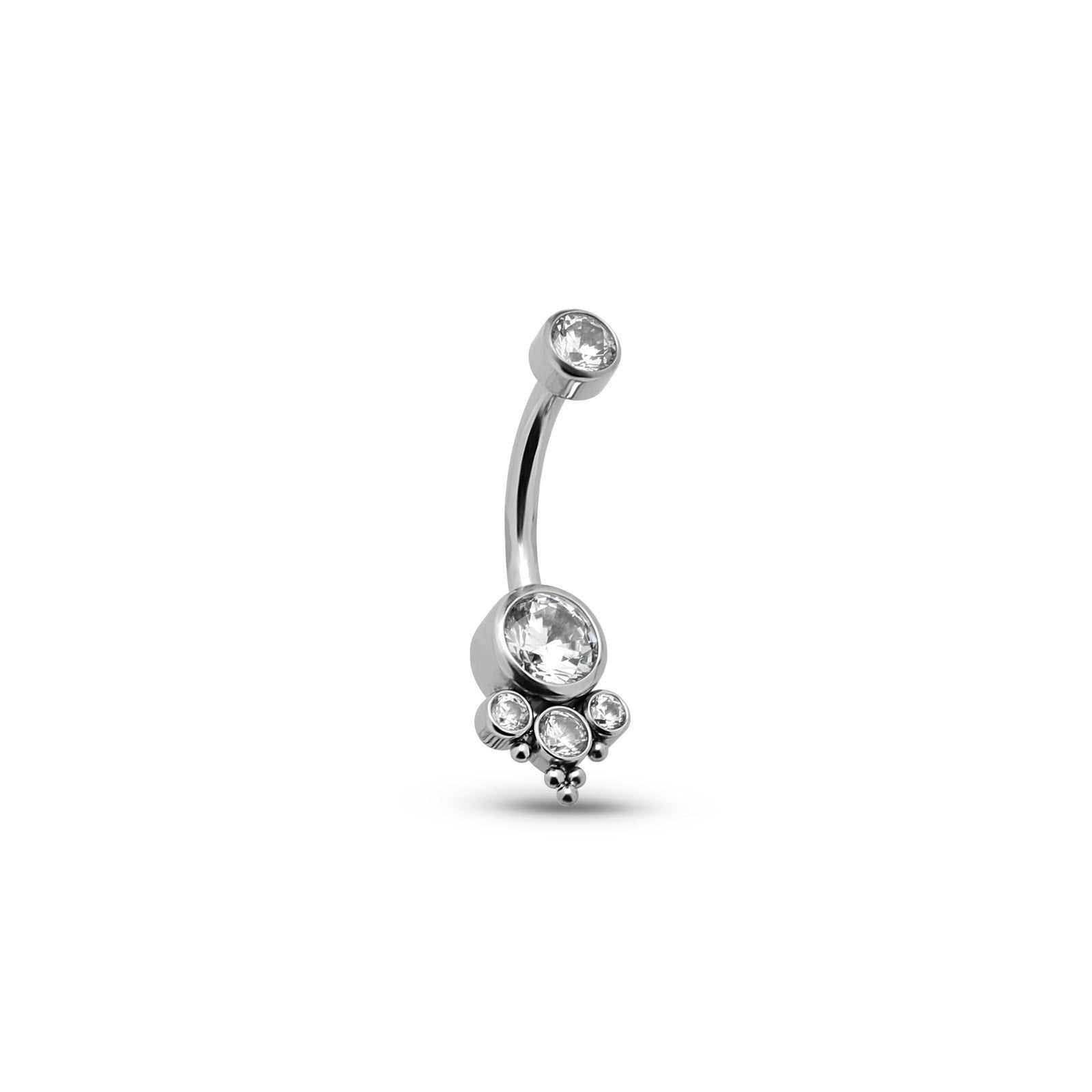Jewelled 3 Stone Trio bead Cluster Navel Bar