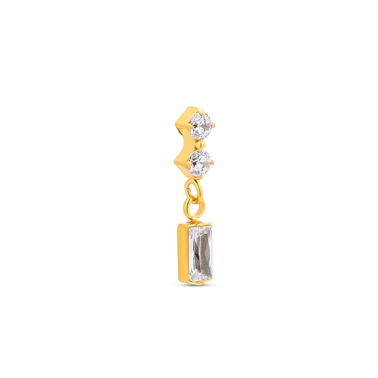 18k V-Gold 2 Round Stones with Baguette dangle threaded Flatback
