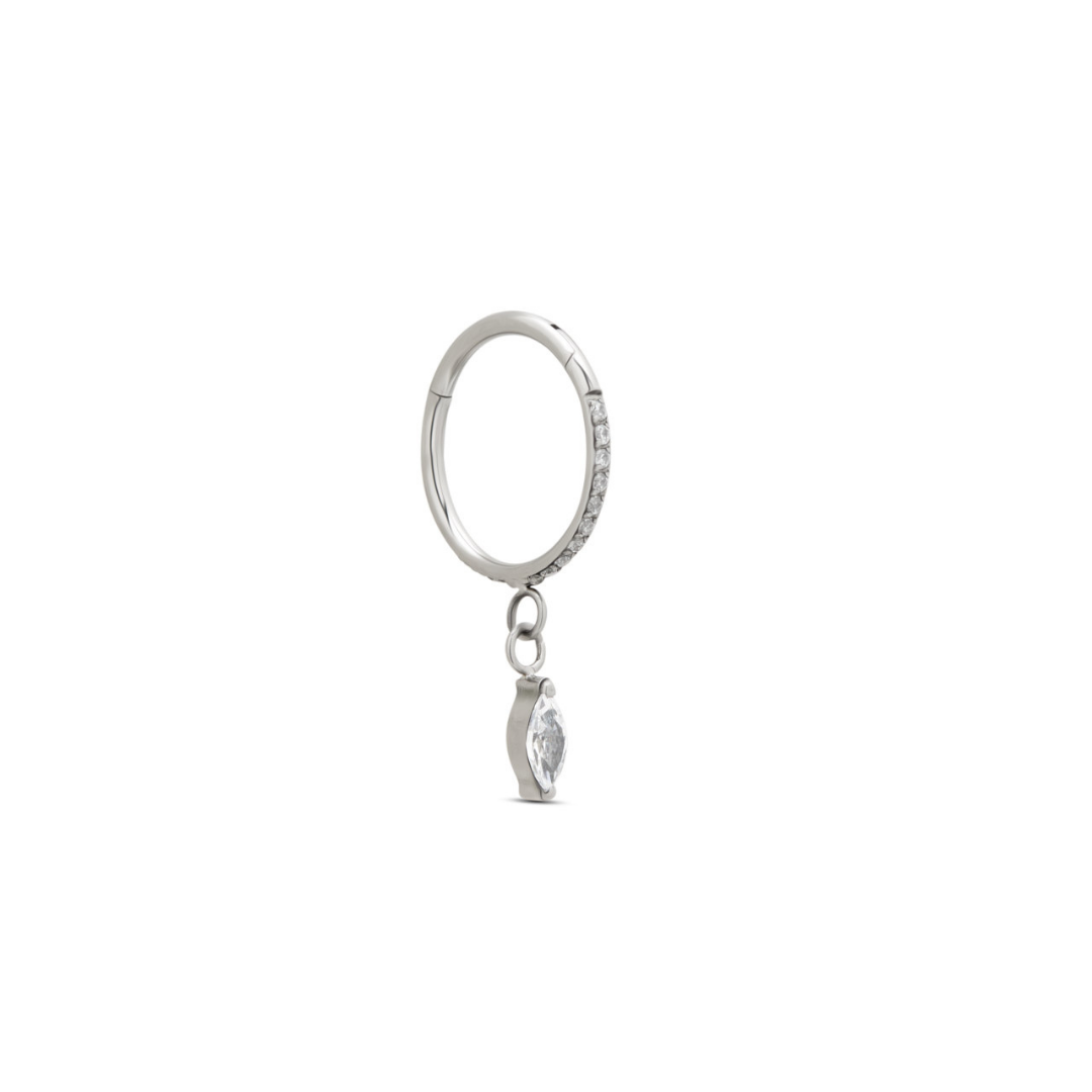 Jewelled Hinged Ring w Marquise Dangle