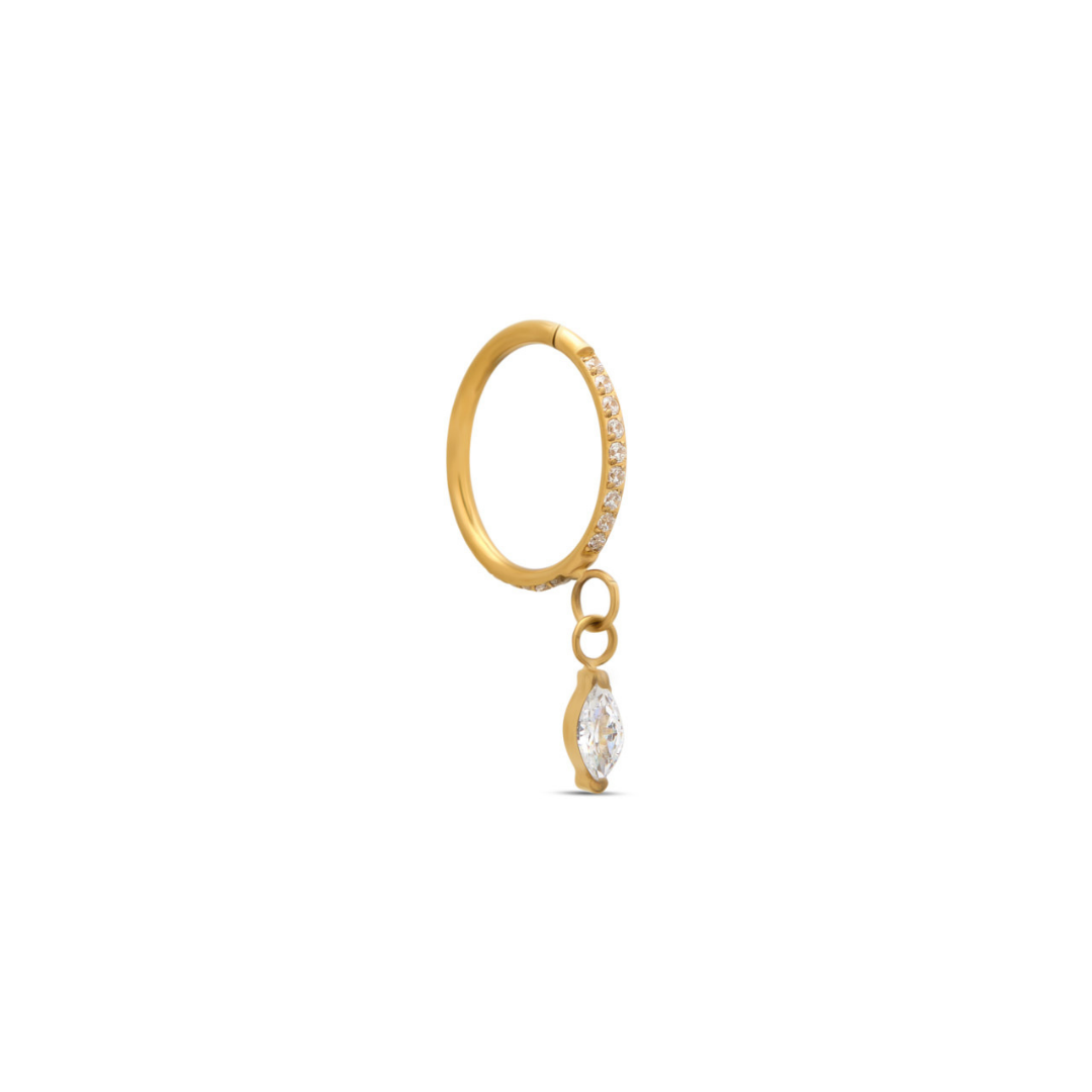 18k V-Gold Jewelled Hinged Ring w Marquise Dangle