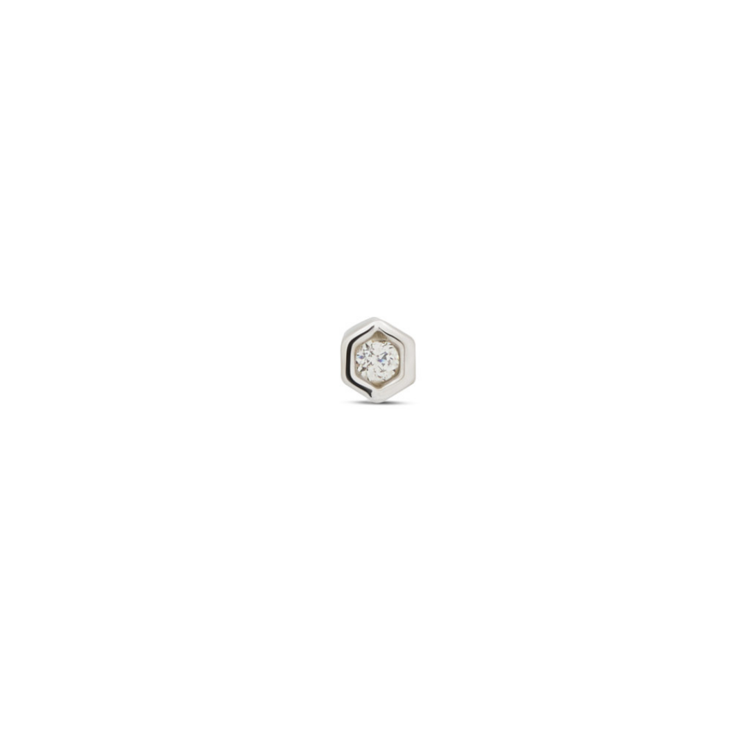 14kt White Gold Flatback - Bezel Hexagon
