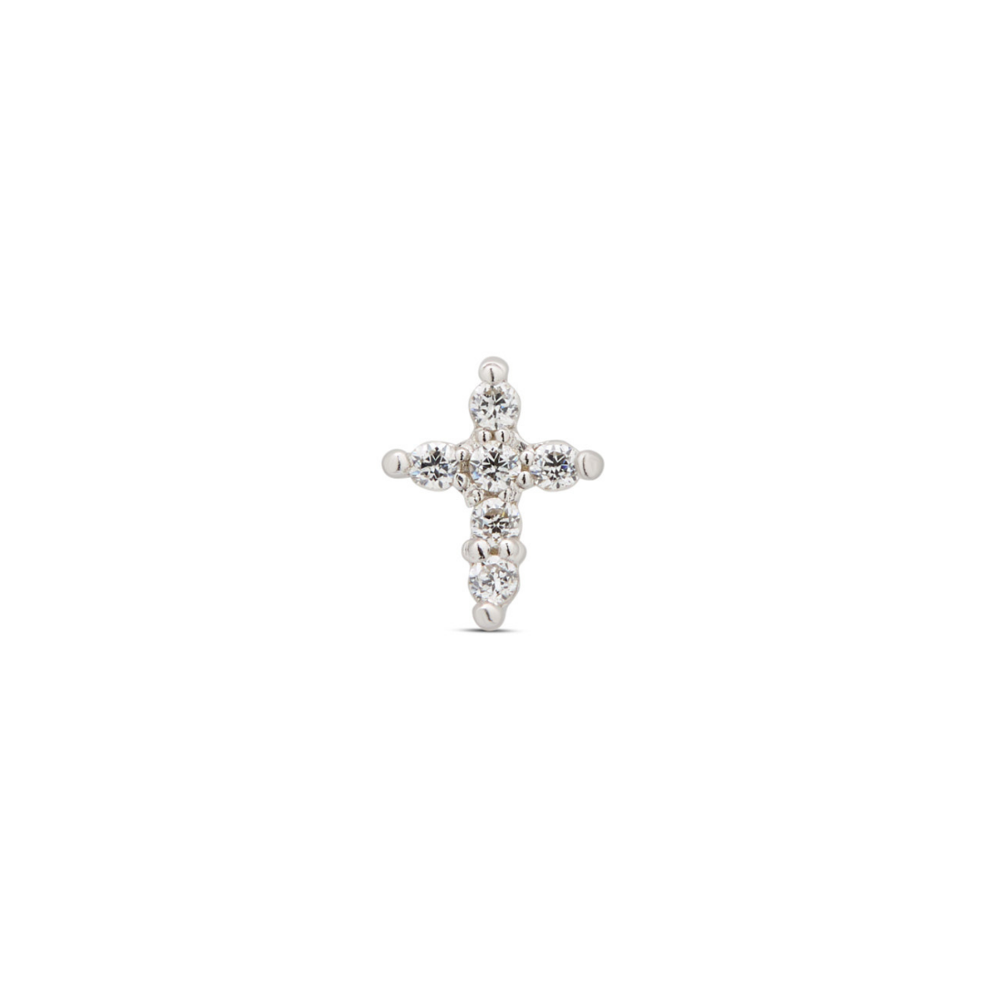 14kt White Gold Flatback - Jewelled Cross
