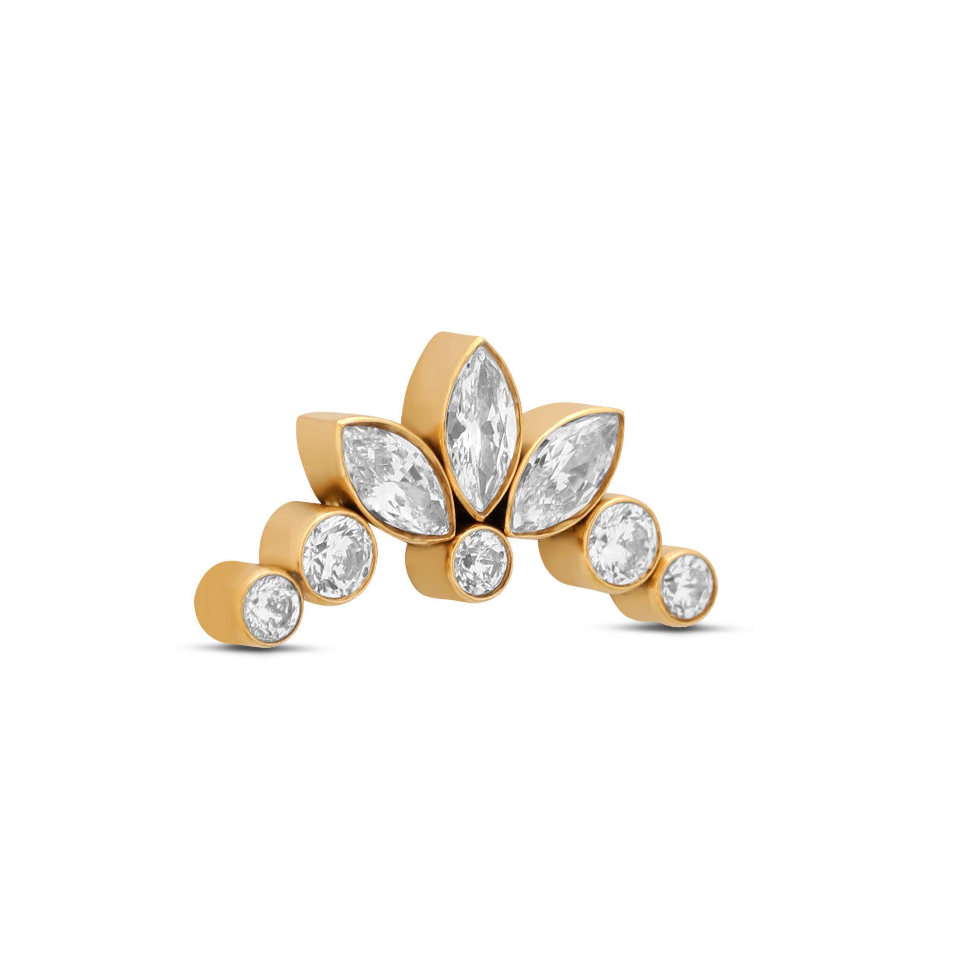 18k V-Gold Triple Marquise with 5 Round Stones Flatback