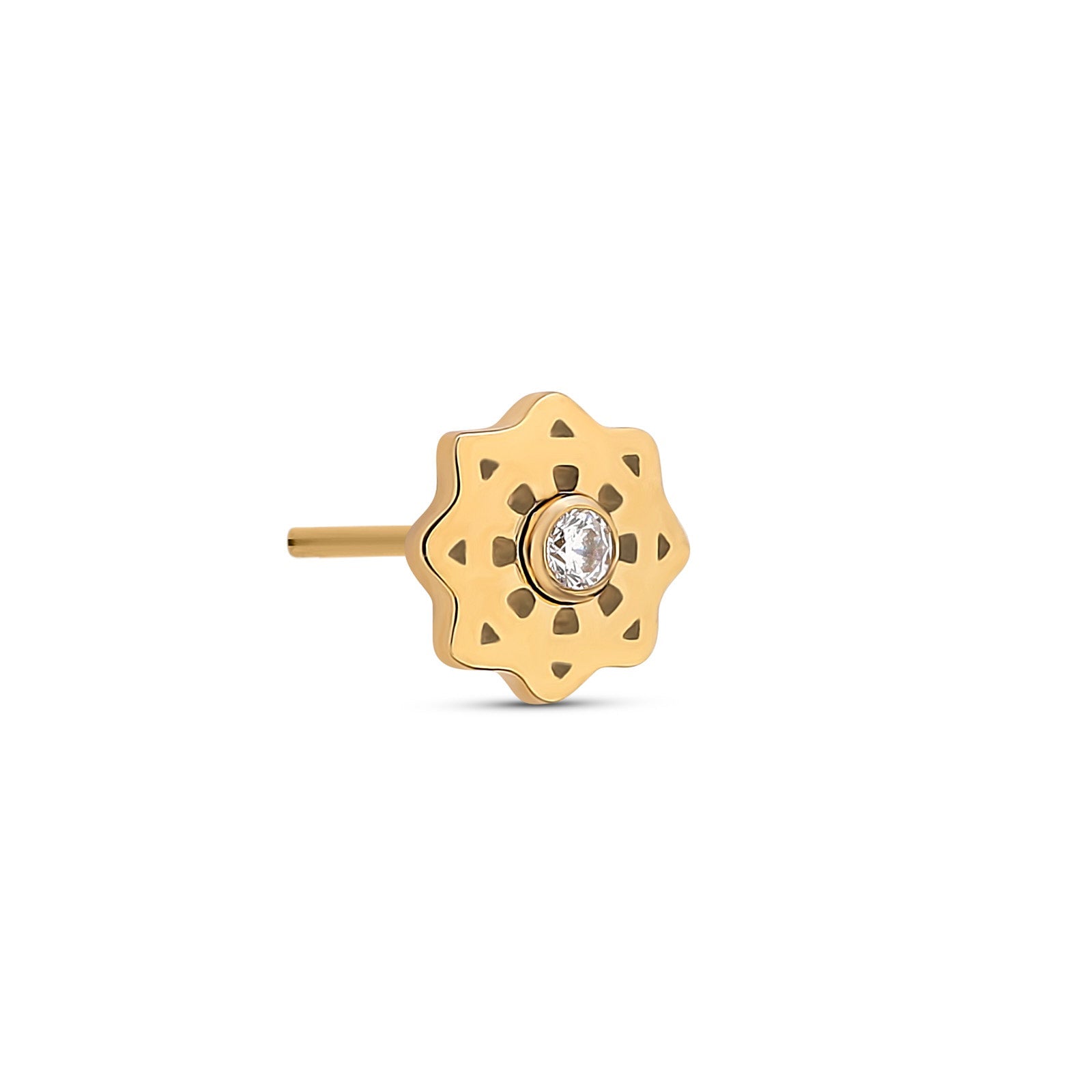18k V-Gold Geometric Flower with Crystal Flatback