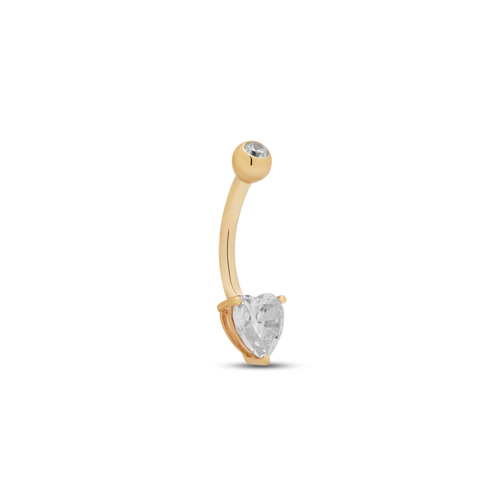 14kt Gold Heart Prong Set Navel Bar