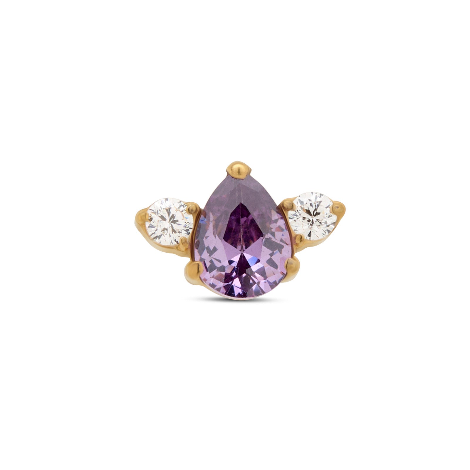 18k V-Gold Amethyst Tear with 2 stones flatback