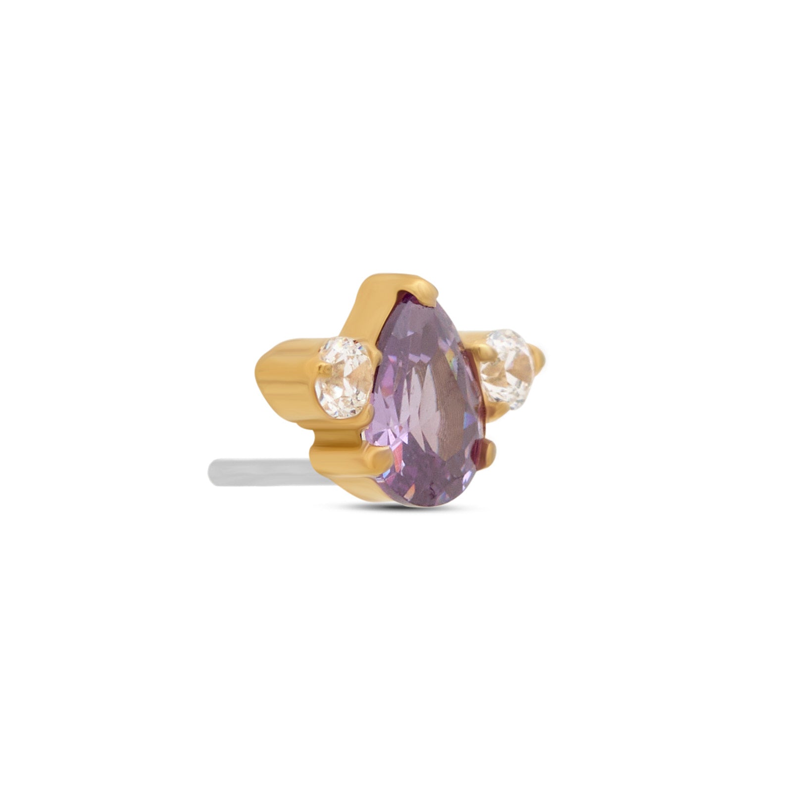 18k V-Gold Amethyst Tear with 2 stones flatback