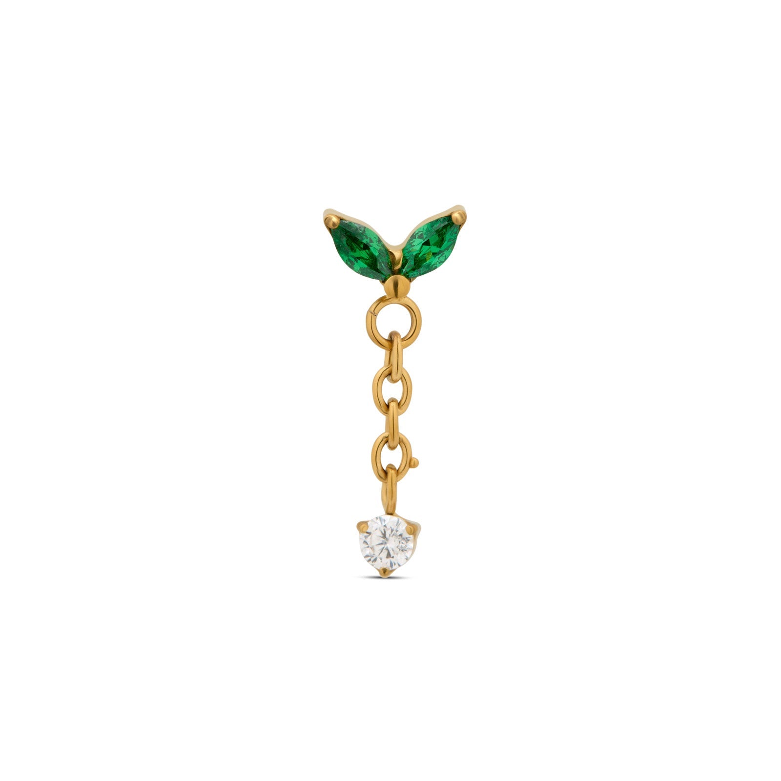 18k V-Gold 2 Emerald Marquise with Dangle stone Flatback