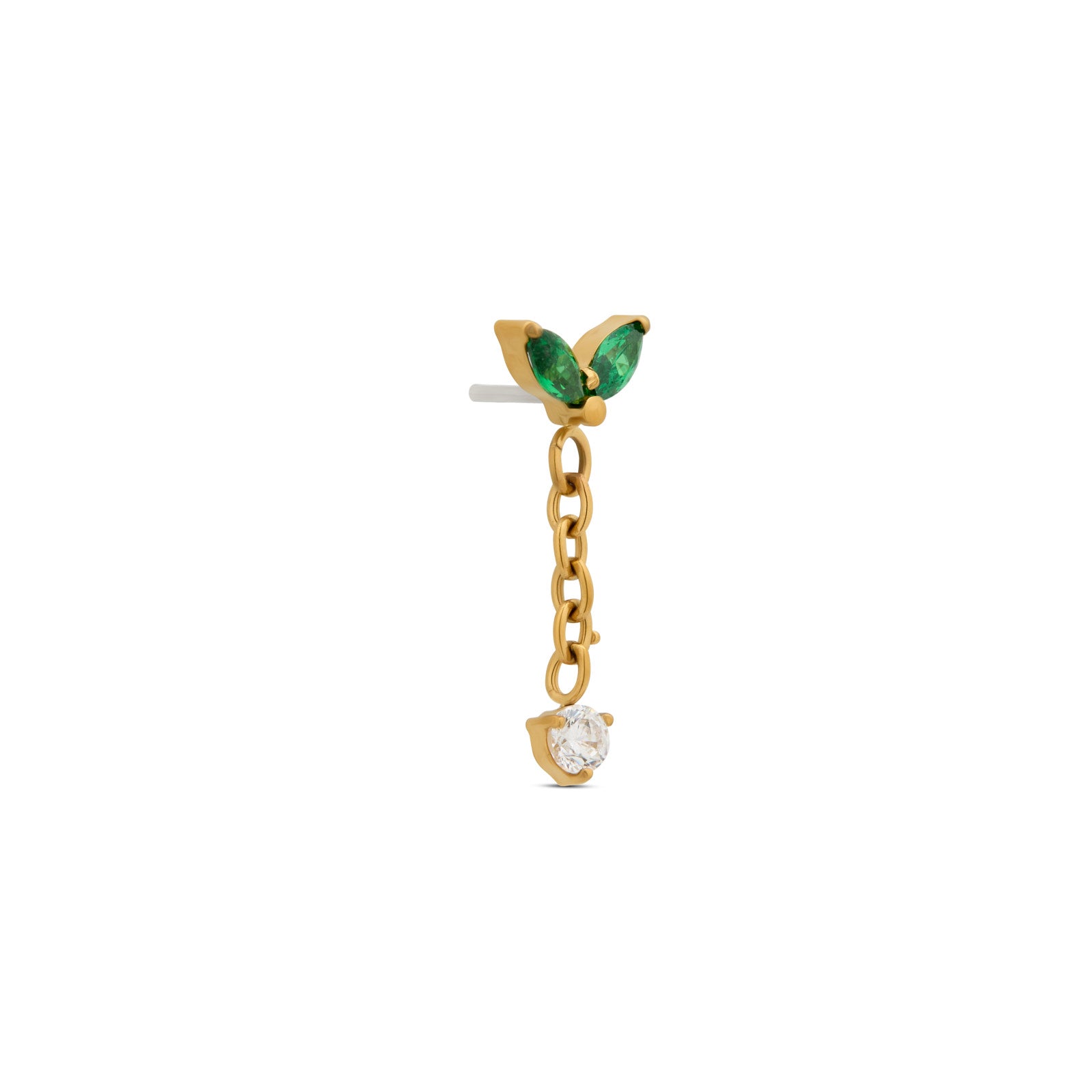18k V-Gold 2 Emerald Marquise with Dangle stone Flatback