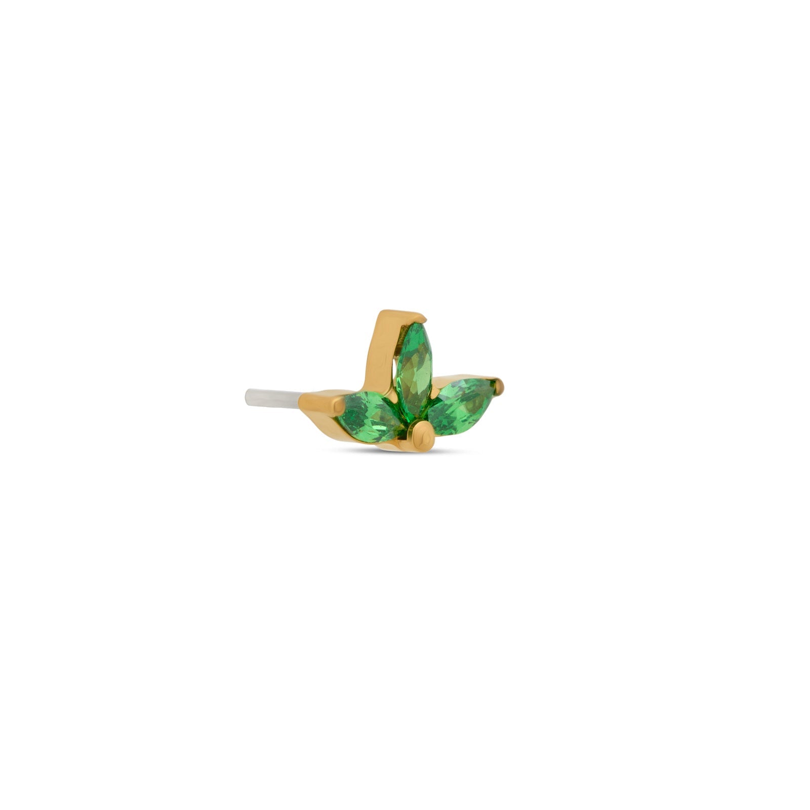 18k V-Gold Marquise Fan in Emerald Flatback