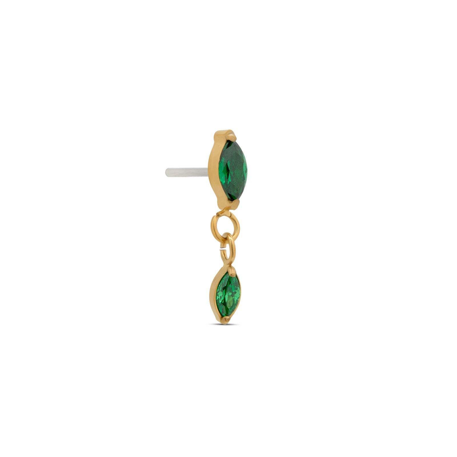 18k V-Gold Emerald Marquise with Dangle Flatback