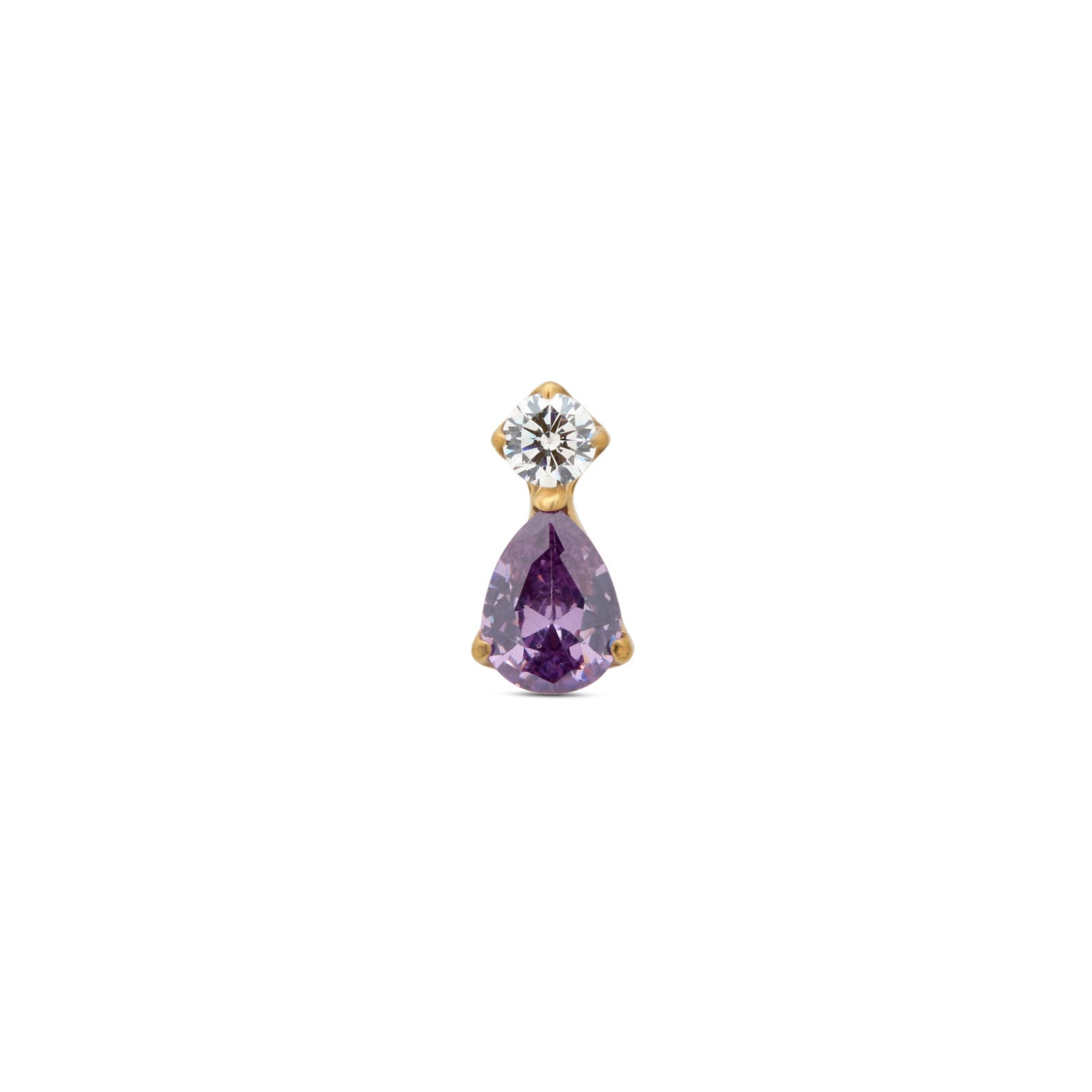 18k V-Gold Amethyst Tear with CZ Stone Flatback