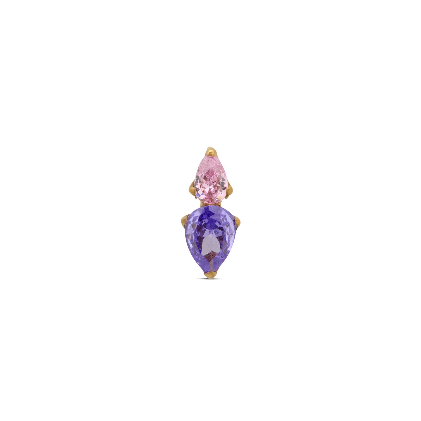 18k V-Gold Dual Teardrops in Amethyst & Light Pink Flatback