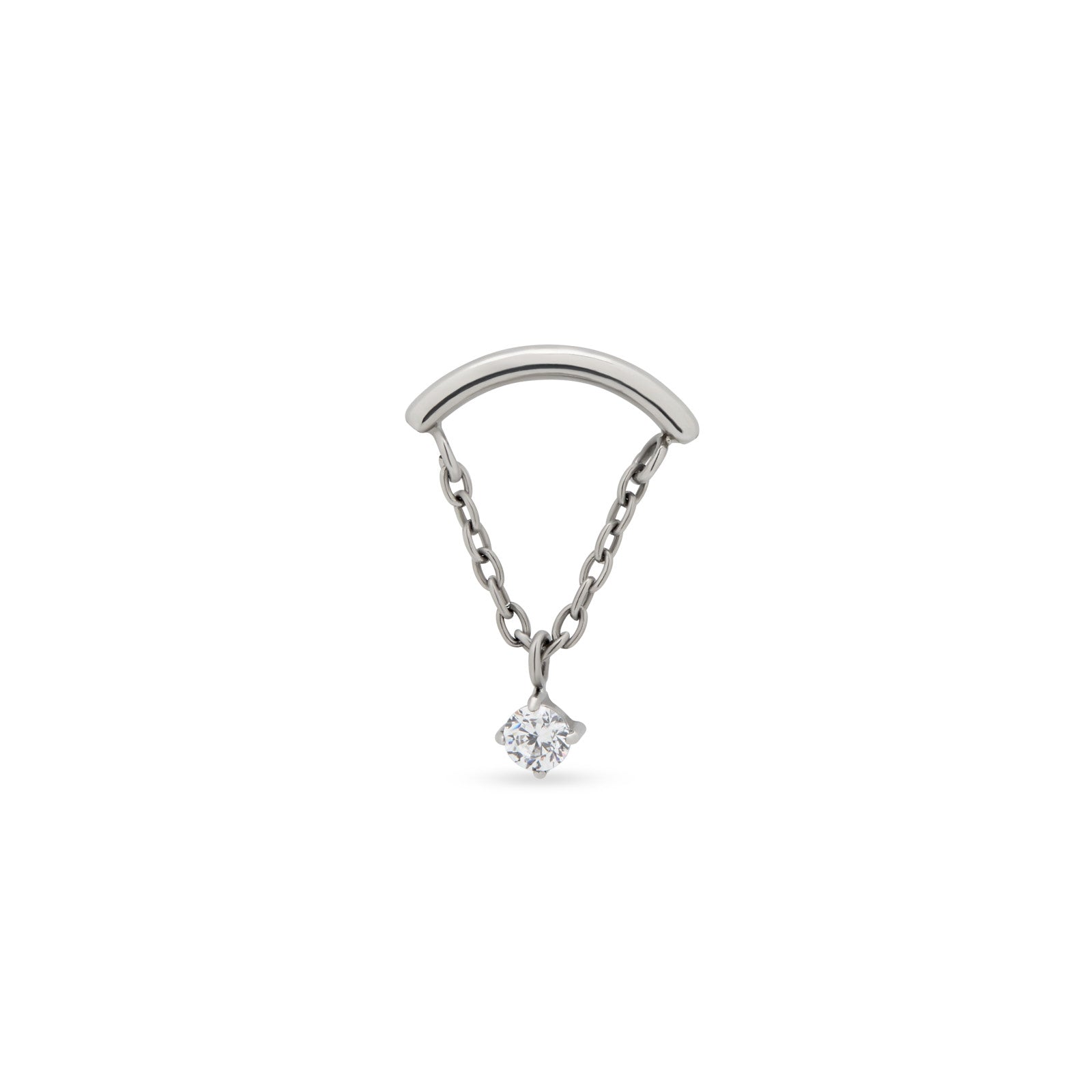 Curved Bar with Chain and Clear Stone Flatback
