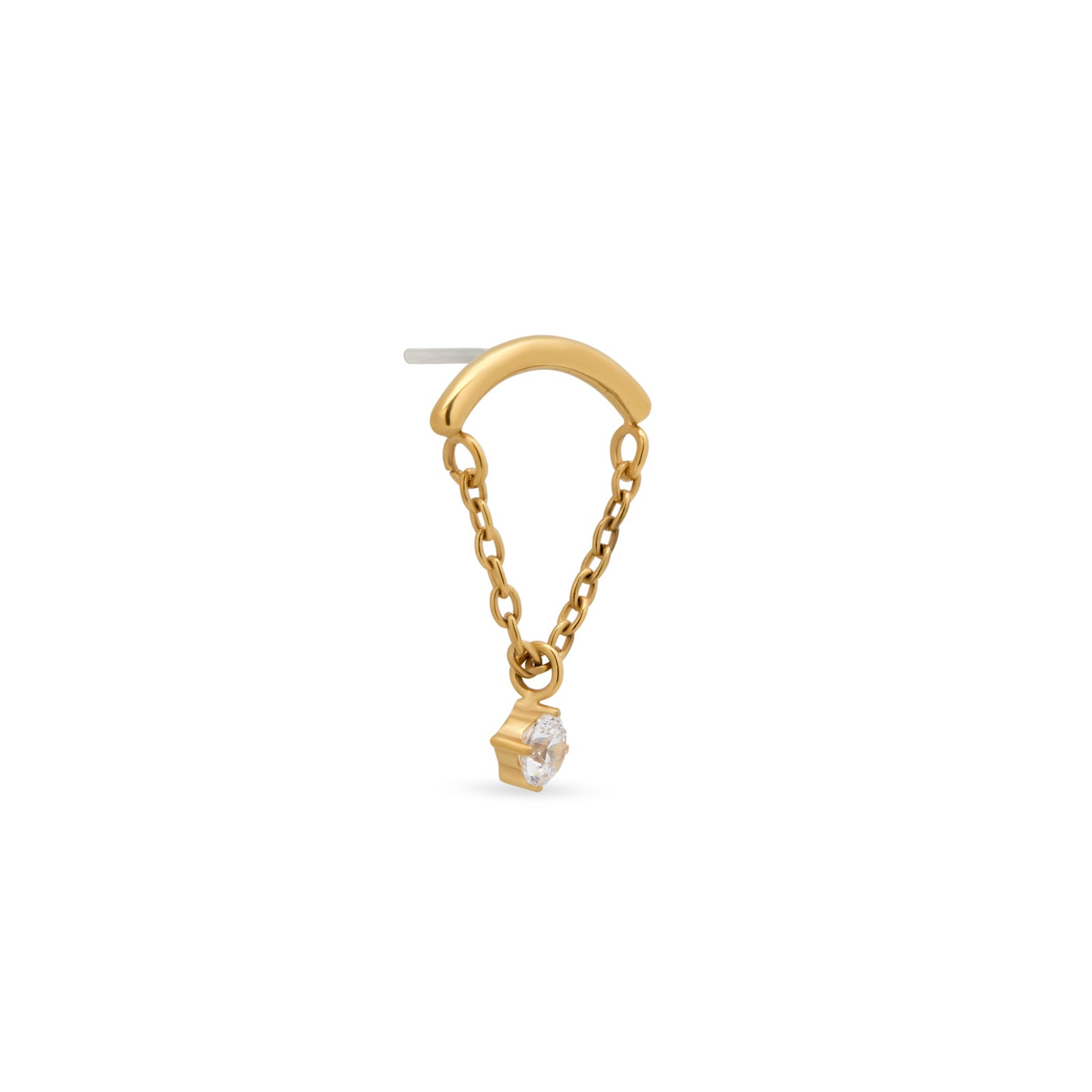 18k V-Gold Curved Bar with Chain and Clear Stone Flatback