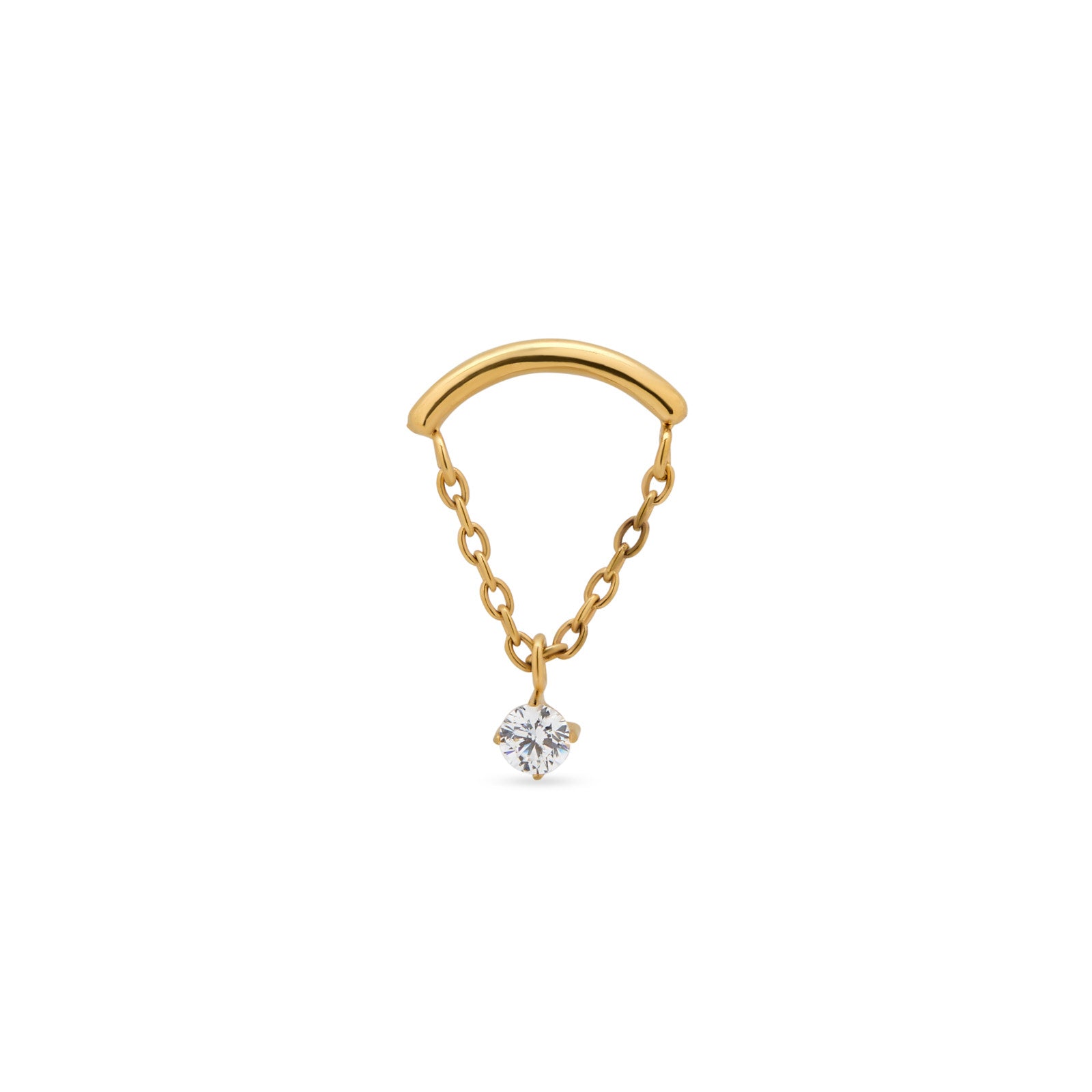 18k V-Gold Curved Bar with Chain and Clear Stone Flatback