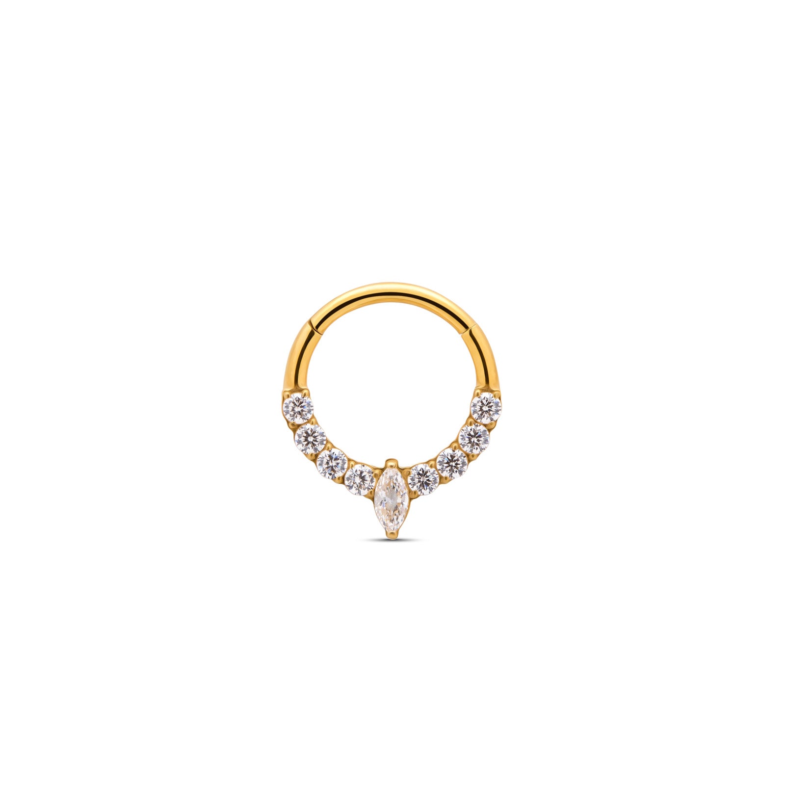 18k V-Gold 9 Jewel Marquise Hinged Ring