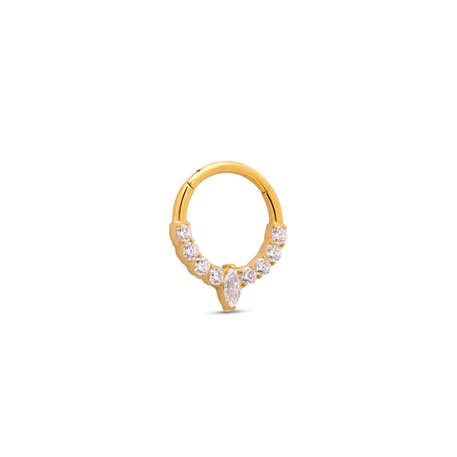 18k V-Gold 9 Jewel Marquise Hinged Ring