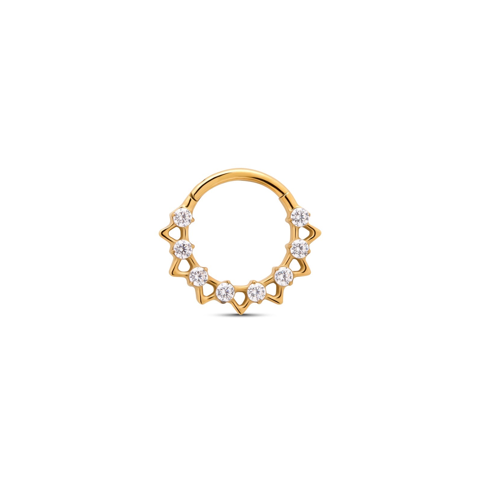 18k V-Gold Jewelled Hollow Spike Hinged Ring