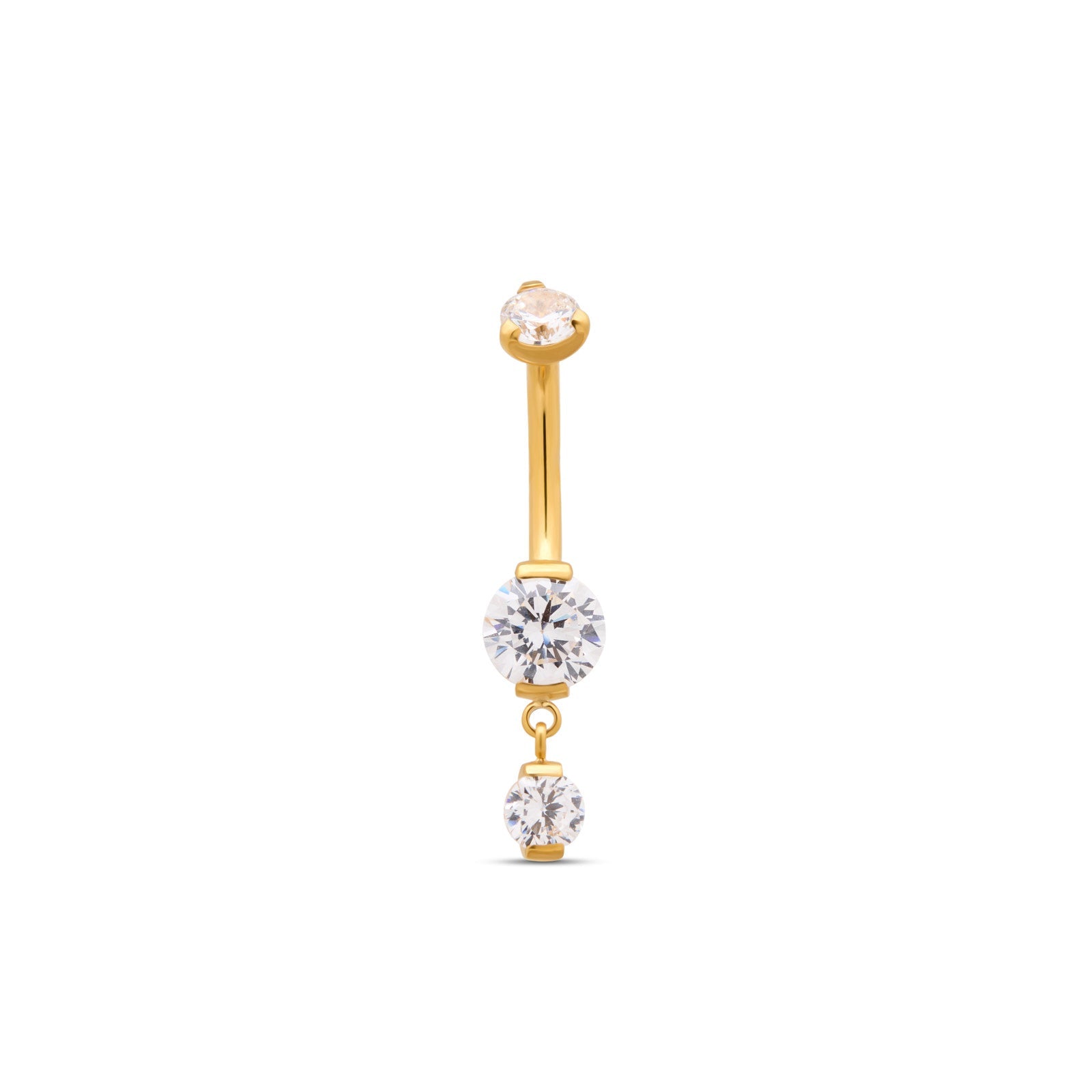 18k V-Gold 1 Drop Jewelled Prong Navel Bar