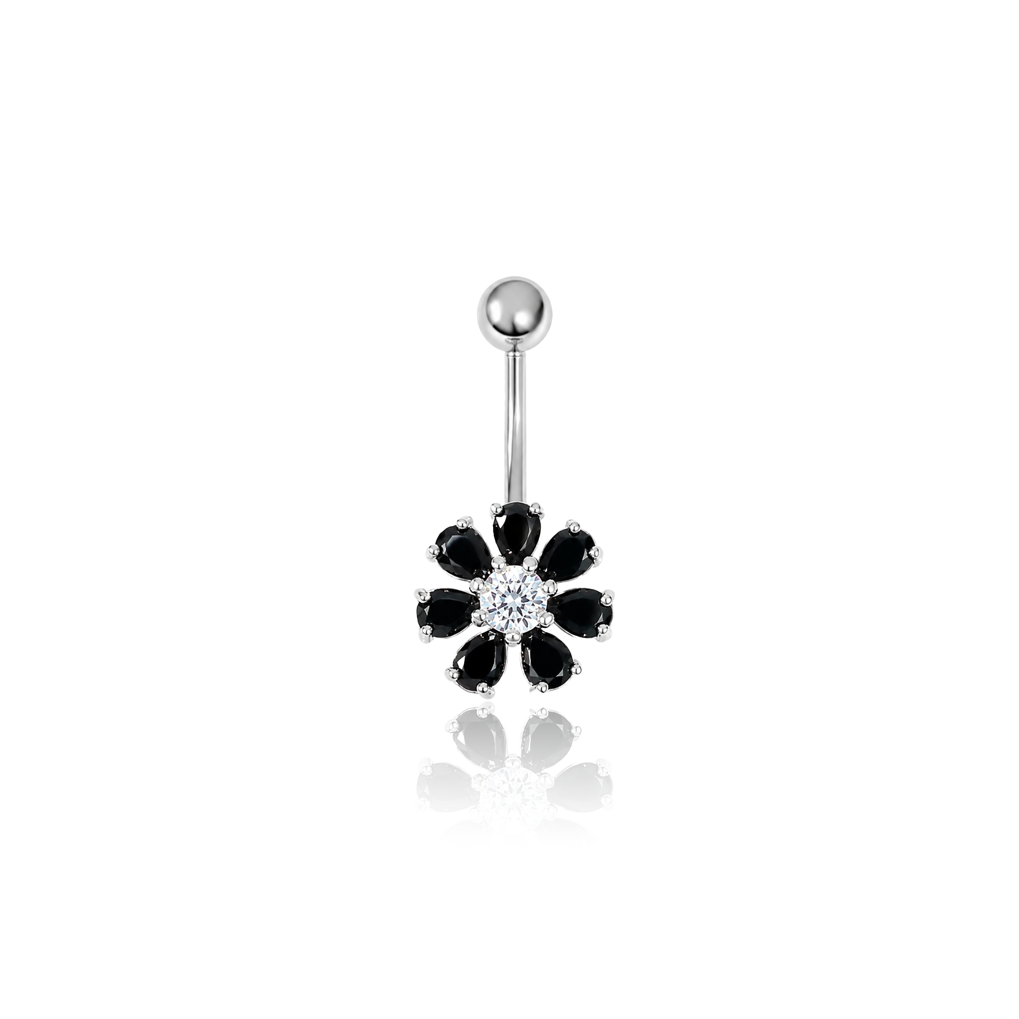 Black Flower Navel Bar